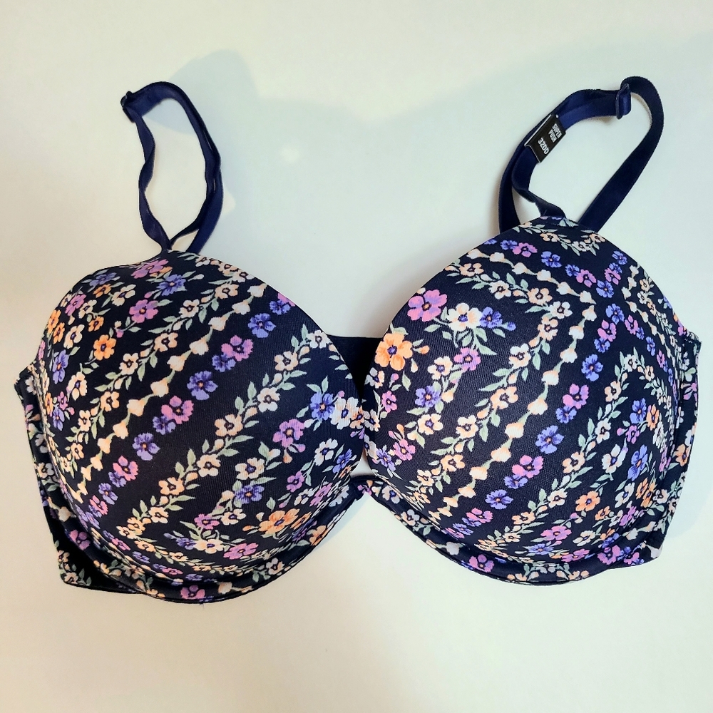 Victorias Secret Navy Floral Super Push Up Bra, sz 32DD
